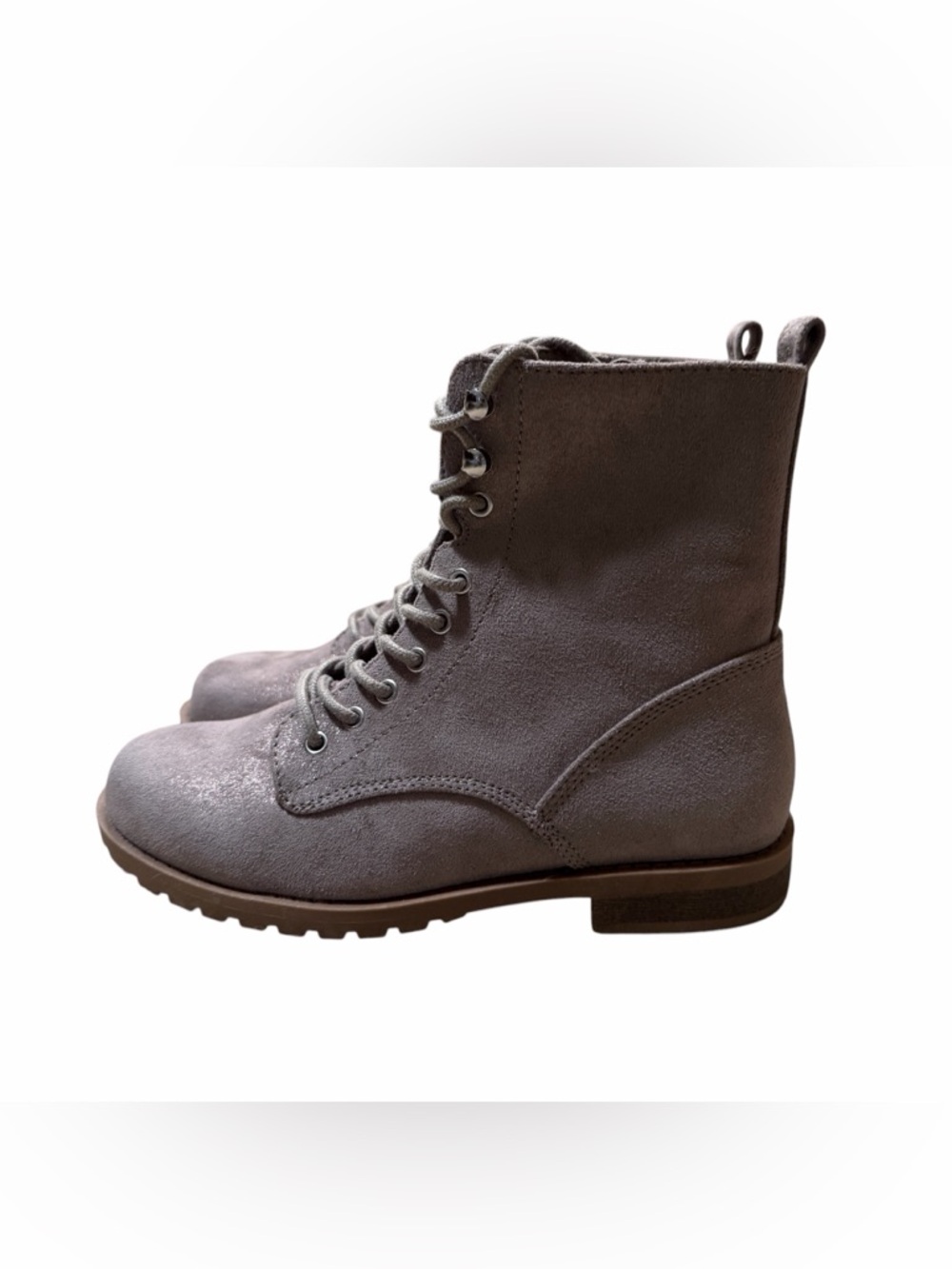 Girls's Crown Vintage Purple Gray Lace-Up Suede Combat Boots